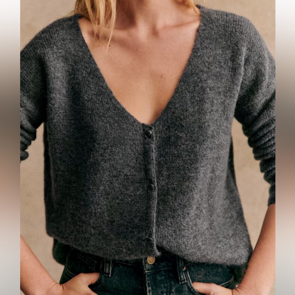 Sezane Barry Cardigan, Charcoal Grey, Alpaca And Mohair Blend